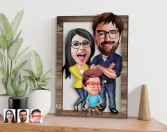 BK Gift Kişiye Özel Aile Karikatürlü 3D Ahşap Tablo, Sevgiliye Hediye, Arkadaşa Hediye, Yıl Dönümü Hediyesi, Doğum Günü Hediyesi-1