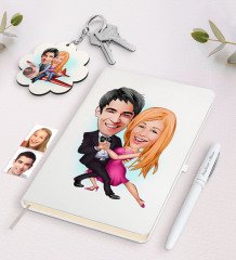 Kişiye Özel Sevgili Karikatürlü Beyaz Defter Kalem ve Anahtarlık Hediye Seti-13