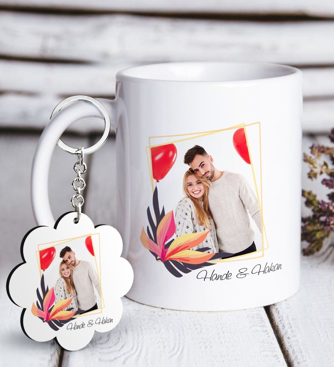 Kişiye Özel İsimli Fotoğraflı Beyaz Kupa ve Anahtarlık Hediye Seti-27