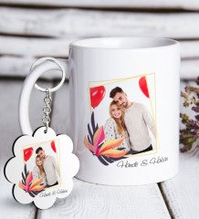 Kişiye Özel İsimli Fotoğraflı Beyaz Kupa ve Anahtarlık Hediye Seti-27