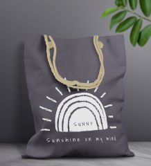 BK Gift Yaz Temalı Antrasit Halat Saplı Kumaş Plaj Çantası -24, Baskılı Omuz Çantası, Alışveriş Çantası, Arkadaşa Hediye, Sevgiliye Hediye
