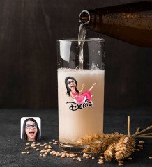 Kişiye Özel Kadın Patroniçe Karikatürlü Renkli Baskılı Hiball Bira Bardağı-1