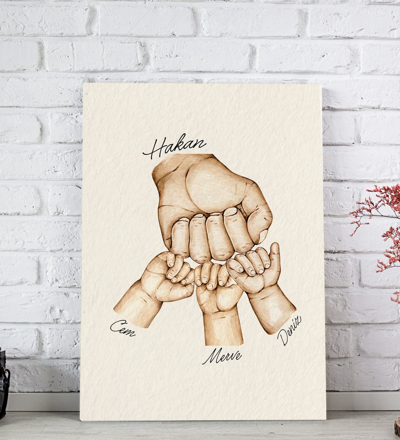 BK Gift Kişiye Özel Baba ve Çocuklar El Tasarımlı Kanvas Tablo-3 20x30, Babaya Hediye, Yeni Doğum Hediyesi