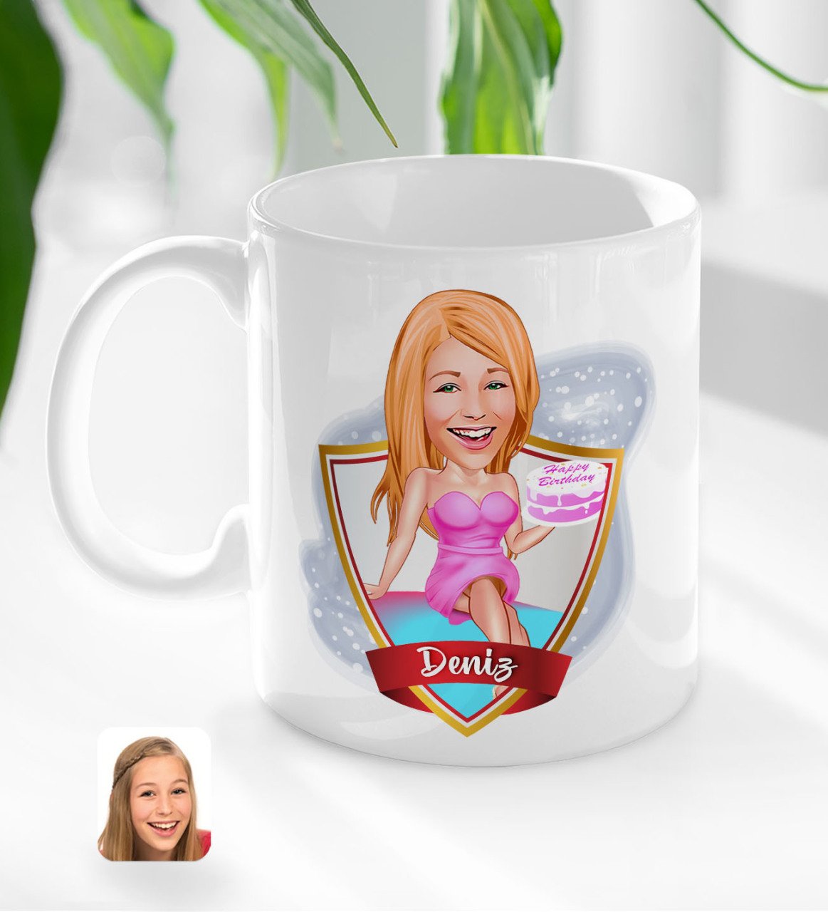 Kişiye Özel İsimli Kadın Doğum Günü Karikatürlü Beyaz Kupa Bardak-2