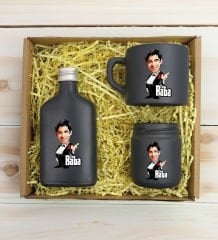 BK Gift Kişiye Özel DTF The Baba Karikatürlü Antrasit Kahve Fincanı & Kolonya & Mum Hediye Seti-3, Babaya Hediye, Babalar Günü Hediyeleri