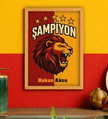 BK Gift Kişiye Özel Sarı Kırmızı 5 Yıldız Aslan Taraftar Tasarımlı Ahşap Çerçeveli Tablo-3 40x25cm, Taraftar Hediyesi, Doğum Günü Hediyesi, Arkadaşa Hediye