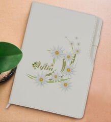 BK Gift Kişiye Özel Papatya Temalı Beyaz Termo Deri Not Defteri 15x21cm-1