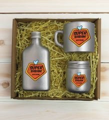 BK Gift Kişiye Özel İsimli DTF Baba Temalı Gümüş Kahve Fincanı & Kolonya & Mum Hediye Seti-1, Babaya Hediye, Babalar Günü Hediyeleri