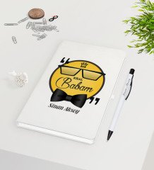 Kişiye Özel Kral Babam Tasarımlı 9x14cm Beyaz Defter ve Kalem Hediye Seti - Model 1