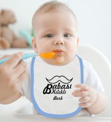 BK Kids Kişiye Özel İsimli Mavi %100 Pamuklu Askılı Sıfır Kol Bebek Body Zıbın ve Mama Önlüğü Hediye Seti-4