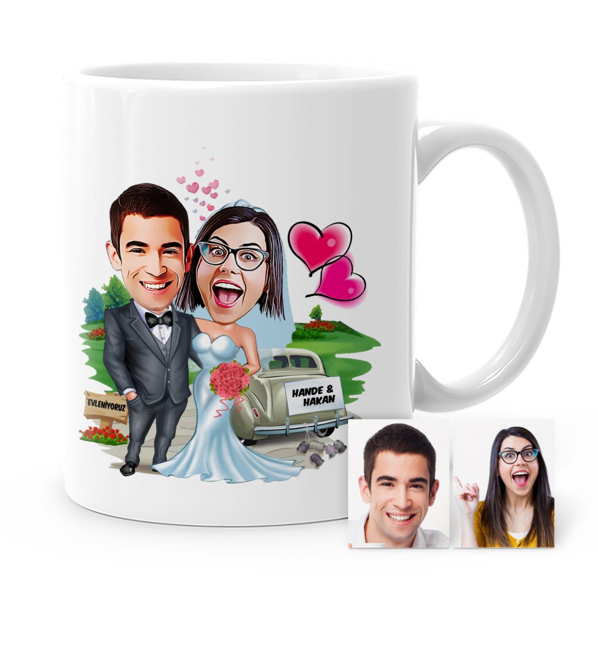 Kişiye Özel Evleniyoruz Karikatür Beyaz Kupa Bardak - 1