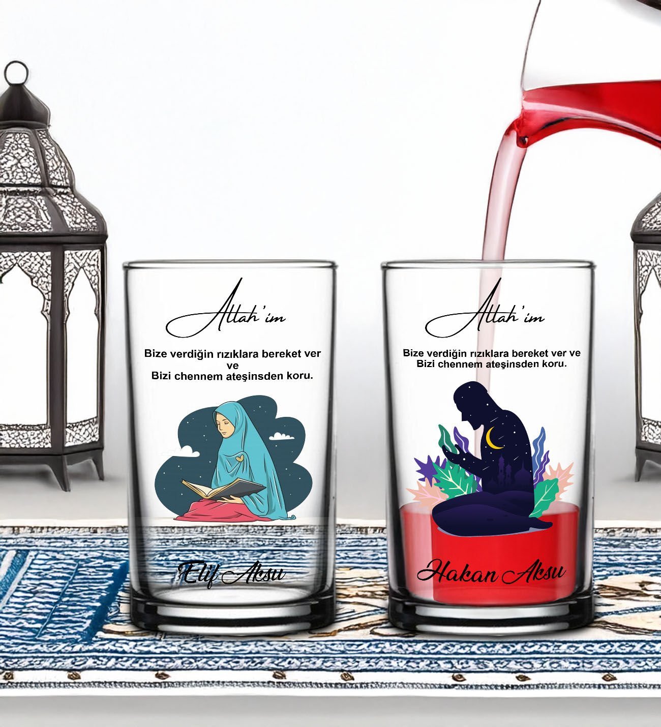 BK Gift Kişiye Özel Ramazan 2'li Şerbet Bardağı -2, Arkadaşa Hediye, Sevgiliye Hediye, Eşe Hediye