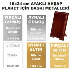 Büyük Boy Ayaklı Ahşap Plaket için Baskı Metali  15x21 cm