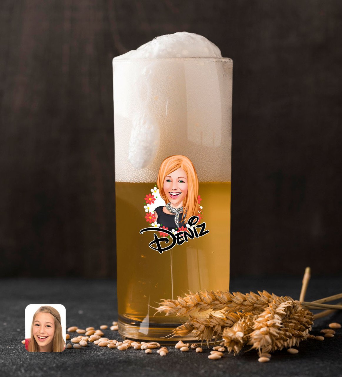 Kişiye Özel Kadın Karikatürlü Renkli Baskılı Hiball Bira Bardağı-51