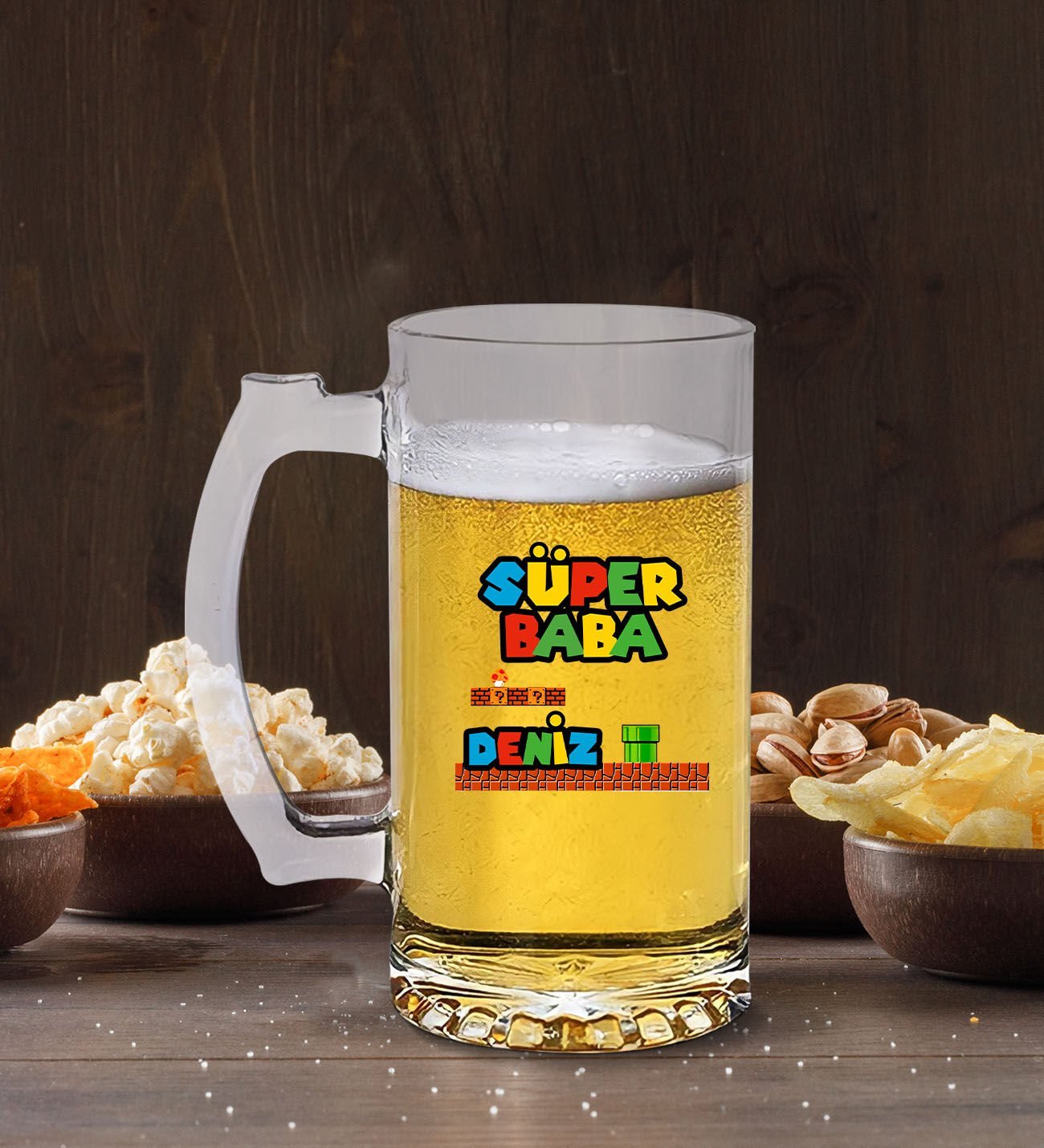 BK Gift Kişiye Özel İsimli Babalar Günü Tasarımlı Buzlu Cam Bira Bardağı 50cl-14 , Babaya Hediye , Babalar Günü Hediyesi