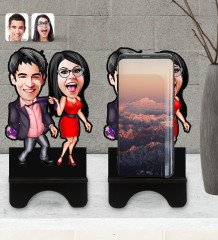 Kişiye Özel Sevgililer Karikatürlü Ahşap Biblo Telefon Standı-4