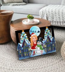 BK Gift Kişiye Özel Kadın Yeni Yıl Karikatürlü 3D Ahşap Tablo-1