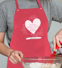 BK Gift Kişiye Özel İsimli Anneler Günü Tasarımlı Profesyonel Kırmızı Mutfak Önlüğü, Aşçı Önlüğü, Şef Önlüğü, Anneye Hediye-12