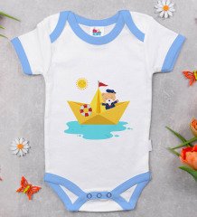 BK Kids Sevimli Kaptan Tasarımlı Mavi Bebek Body Zıbın-1