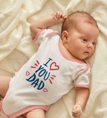 BK Kids I Love You Dad Tasarımlı Pembe Bebek Body Zıbın-1