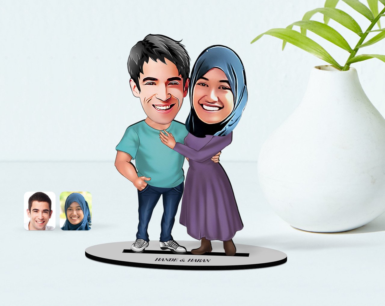 Kişiye Özel Sevgililer Karikatürlü Ahşap Biblo Model-61