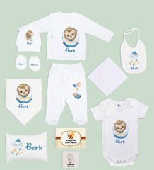 BK Kids Kişiye Özel 11 Parça Beyaz Hastane Çıkışı Body Zıbın Battaniye ve Yastık Hediye Seti-5