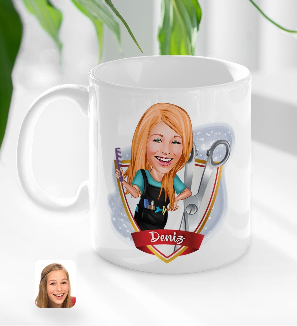 Kişiye Özel İsimli Kadın Kuaför Karikatürlü Beyaz Kupa Bardak-1