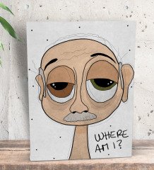 BK Gift The Lazy People Collection Confused Old Guy Tasarımlı Dekoratif Mini Kanvas Tablo 15x20cm-1