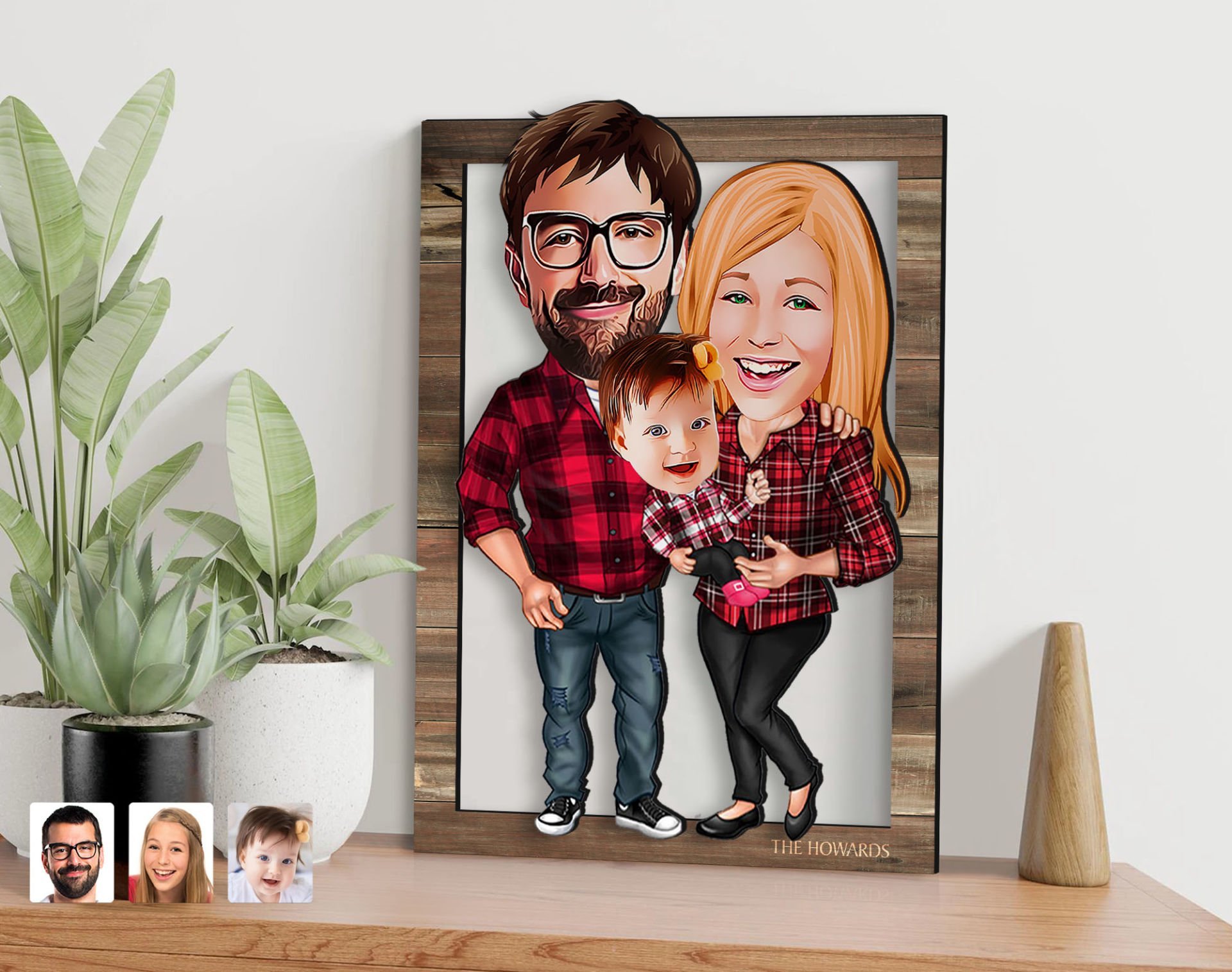 BK Gift Kişiye Özel Aile Karikatürlü 3D Ahşap Tablo, Sevgiliye Hediye, Arkadaşa Hediye, Yıl Dönümü Hediyesi, Doğum Günü Hediyesi-2