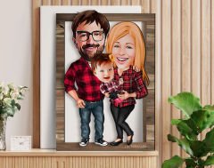 BK Gift Kişiye Özel Aile Karikatürlü 3D Ahşap Tablo, Sevgiliye Hediye, Arkadaşa Hediye, Yıl Dönümü Hediyesi, Doğum Günü Hediyesi-2