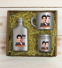 BK Gift Kişiye Özel DTF The Baba Karikatürlü Gümüş Kahve Fincanı & Kolonya & Mum Hediye Seti-2, Babaya Hediye, Babalar Günü Hediyeleri