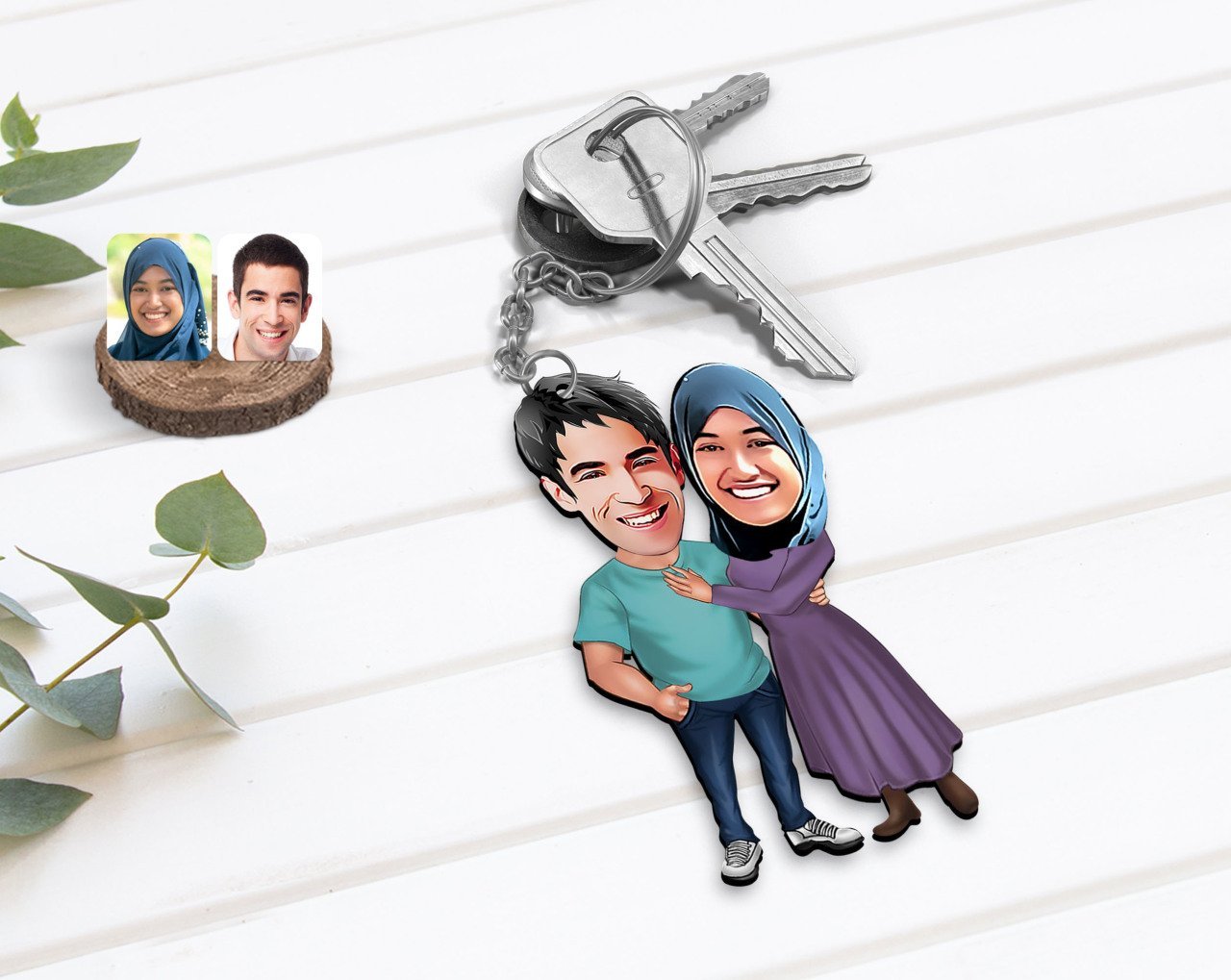 Kişiye Özel Sevgililer Karikatürlü Ahşap Anahtarlık-61