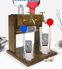 Kişiye Özel Renkli Baskılı İsimli İkili Vodka Bardağı ve Çift Musluklu Doğal Ahşap Vodka Standı-20