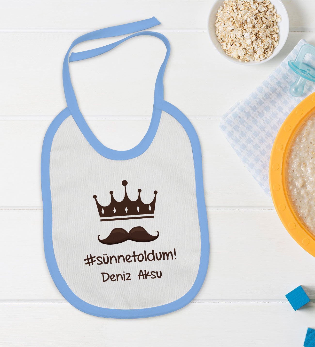 BK Kids Kişiye Özel Mavi Bebek Mama Önlüğü - Model 83