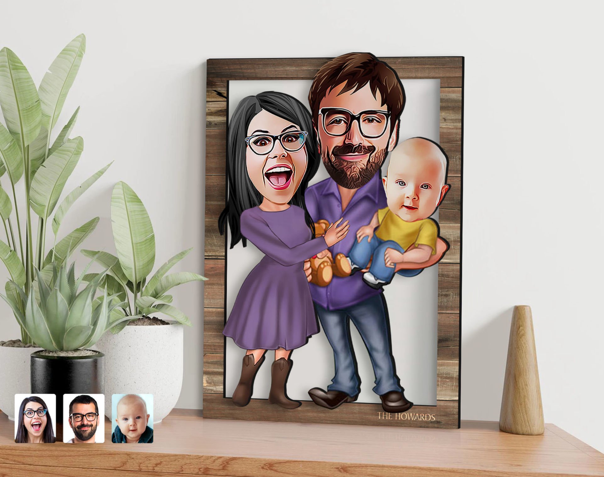 BK Gift Kişiye Özel Aile Karikatürlü 3D Ahşap Tablo, Sevgiliye Hediye, Arkadaşa Hediye, Yıl Dönümü Hediyesi, Doğum Günü Hediyesi-9