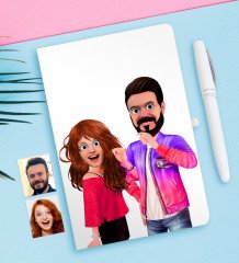 Kişiye Özel Sevgililer Animasyon Karikatürlü Beyaz Defter ve Kalem Hediye Seti-32