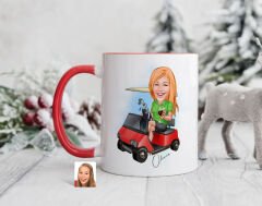 Bk Gift Kişiye Özel Golf Oyuncusu Karikatürlü Kırmızı Kupa Bardak-5, Sevgiliye Hediye, Arkadaşa Hediye