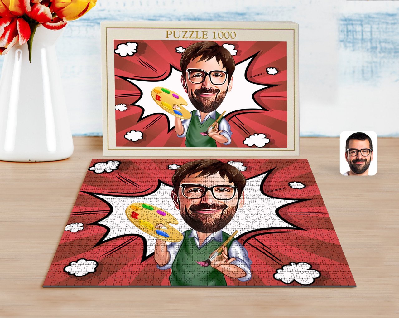 Kişiye Özel Erkek Ressam Karikatürlü 1000 Parça Profesyonel Puzzle-1