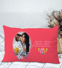 BK Gift Kişiye Özel Fotoğraflı Anneler Günü Tasarımlı Premium Kumaş Kırmızı Dikdörtgen Kırlent Yastık, Anneler Günü Hediyesi, Ev Dekorasyonu-1