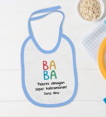 BK Kids Kişiye Özel Baba Tasarımlı Mavi Bebek Body Zıbın ve Mama Önlüğü Hediye Seti