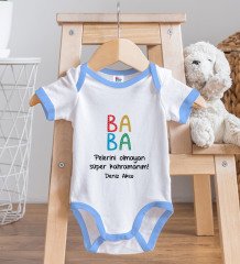 BK Kids Kişiye Özel Baba Tasarımlı Mavi Bebek Body Zıbın ve Mama Önlüğü Hediye Seti
