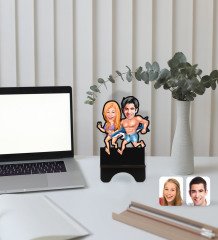Kişiye Özel Sevgililer Karikatürlü Ahşap Biblo Telefon Standı-8