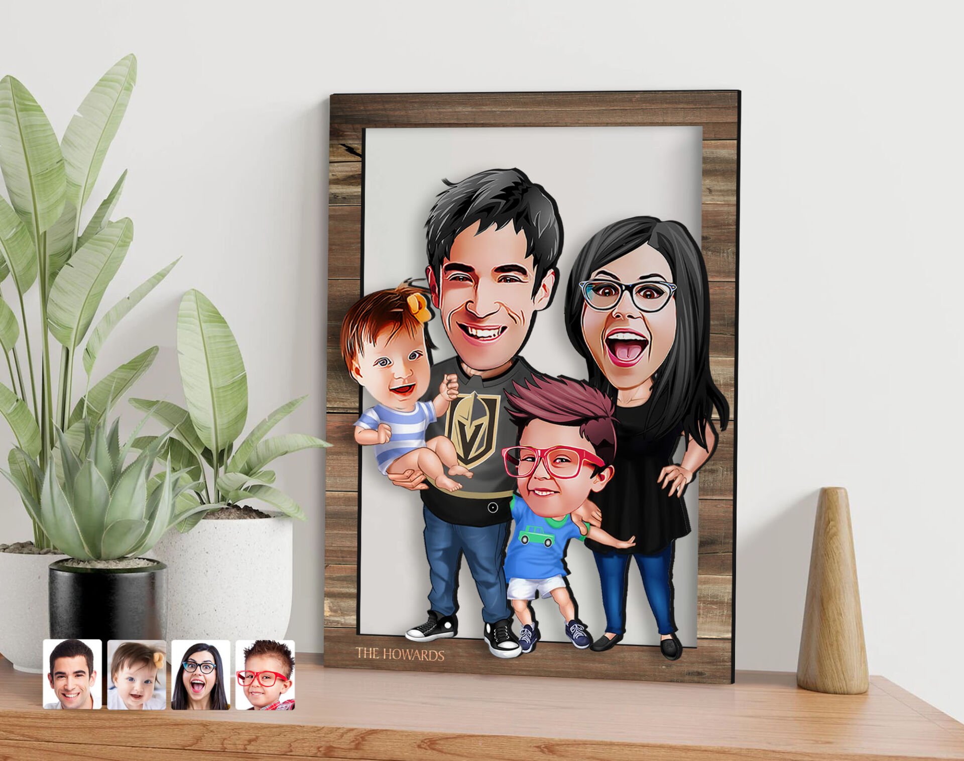BK Gift Kişiye Özel Aile Karikatürlü 3D Ahşap Tablo, Sevgiliye Hediye, Arkadaşa Hediye, Yıl Dönümü Hediyesi, Doğum Günü Hediyesi-3