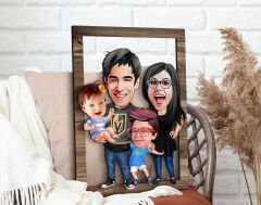 BK Gift Kişiye Özel Aile Karikatürlü 3D Ahşap Tablo, Sevgiliye Hediye, Arkadaşa Hediye, Yıl Dönümü Hediyesi, Doğum Günü Hediyesi-3