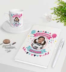 Kişiye Özel Fotoğraflı Doğum Günü Beyaz Defter Kalem Türk Kahvesi Fincanı Seti-2