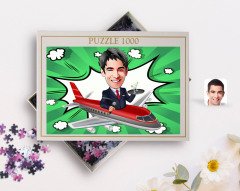 Kişiye Özel Erkek Uçuş Görevlisi Karikatürlü 1000 Parça Profesyonel Puzzle-1