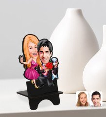 Kişiye Özel Sevgililer Karikatürlü Ahşap Biblo Telefon Standı-9