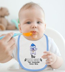BK Kids Kişiye Özel Mavi Bebek Mama Önlüğü - Model 85