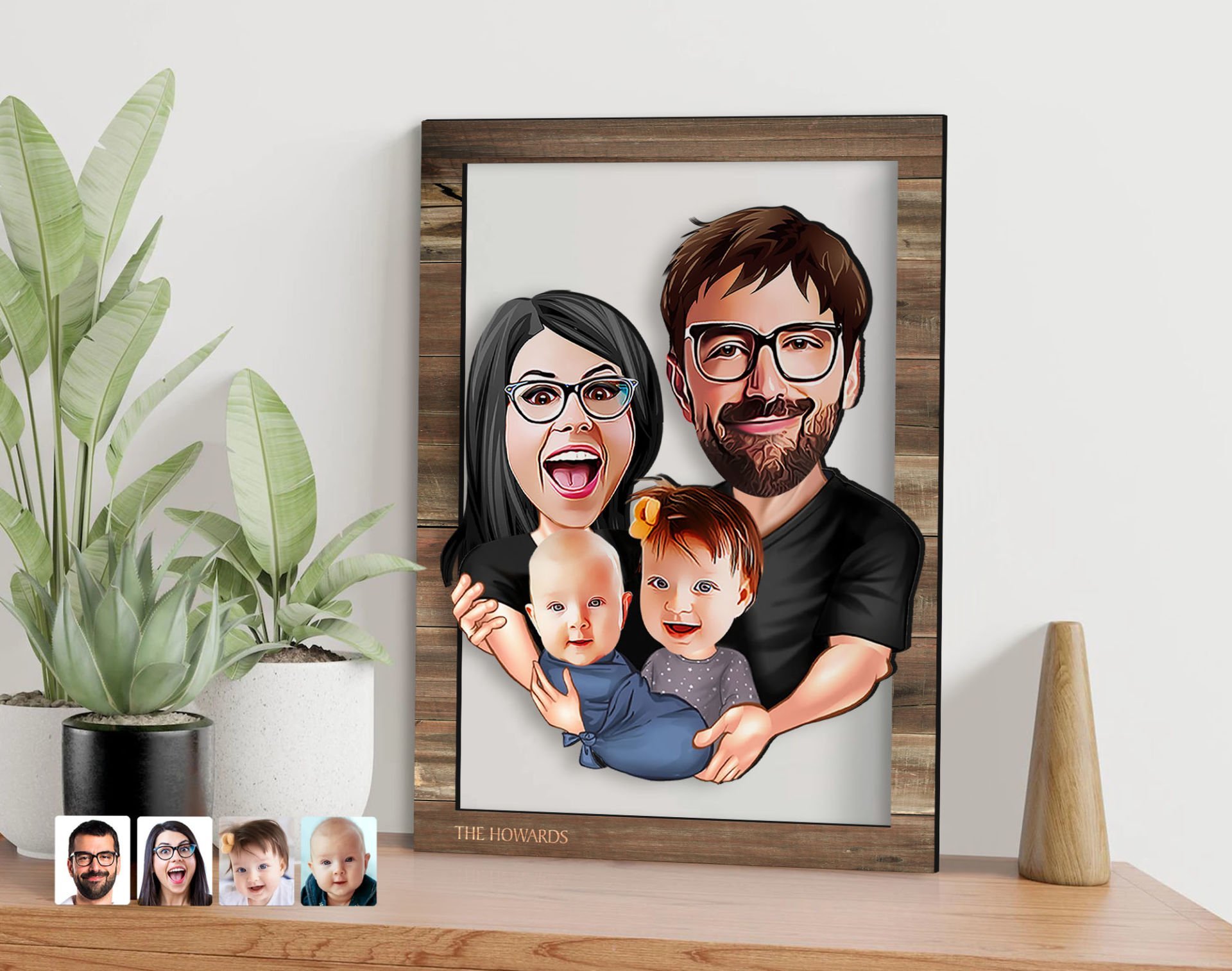 BK Gift Kişiye Özel Aile Karikatürlü 3D Ahşap Tablo, Sevgiliye Hediye, Arkadaşa Hediye, Yıl Dönümü Hediyesi, Doğum Günü Hediyesi-4