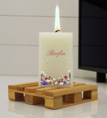 BK Gift Kişiye Özel İsimli Çiçek Tasarımlı DTF Dikdörtgen Blok Mum-8, Sevgiliye Hediye, Arkadaşa Hediye, Doğum Günü Hediyesi, Ev Hediyesi
